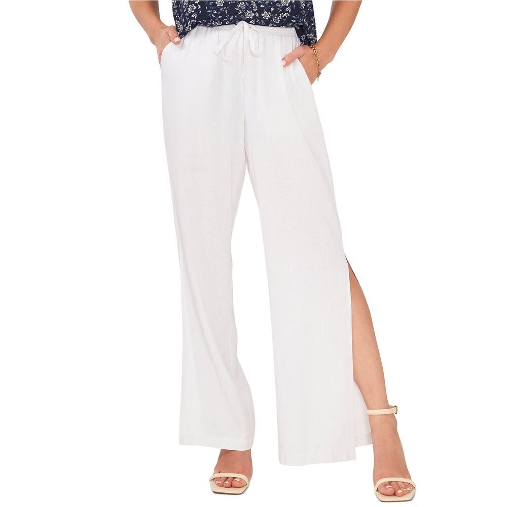Vince Camuto White Drawstring Wide Leg Side Split Linen Pants Size 2X